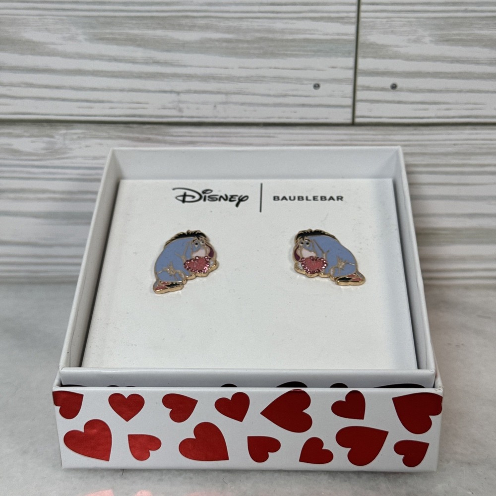 New Baublebar x Disney Winnie Pooh Eeyore Stud Earrings Holding Heart
